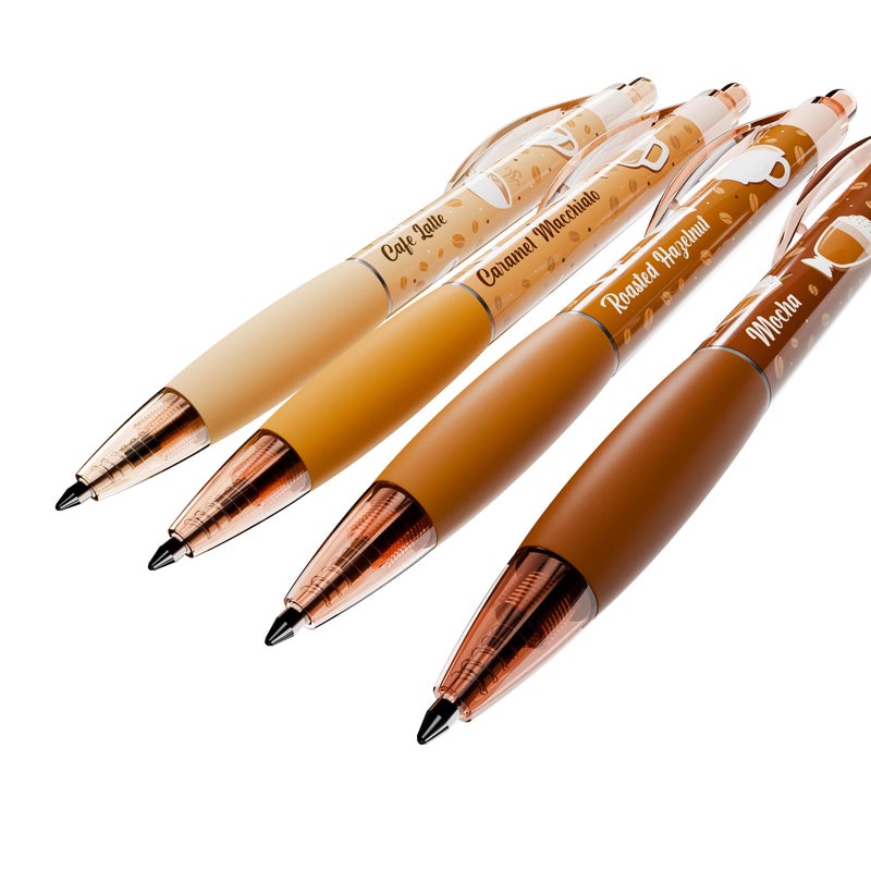 Scentco Coffee Smens â€“ 4 Pack Black Gel Ink Pens with Gourmet Coffee Scented Grips (CafÃ© Latte, Caramel Macchiato, Roasted Hazelnut, Mocha) â€“ Fun Smelly Pens for Kids, Students & Adults - Image 4