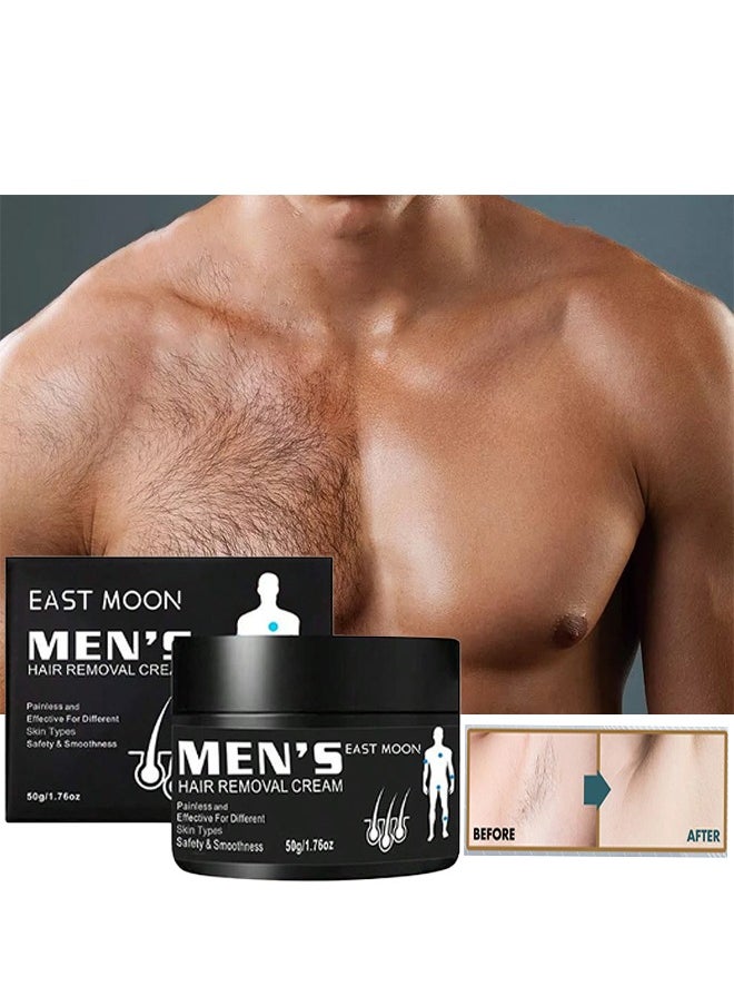 East Moon - Men's Hair removal cream, Face and Body Beard Hair Removal Cream, Effective and Painless Depilatory Cream, Use on Chest, Back, Arm, Leg and Underarm 50g - Image 1