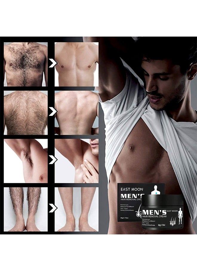 East Moon - Men's Hair removal cream, Face and Body Beard Hair Removal Cream, Effective and Painless Depilatory Cream, Use on Chest, Back, Arm, Leg and Underarm 50g - Image 1