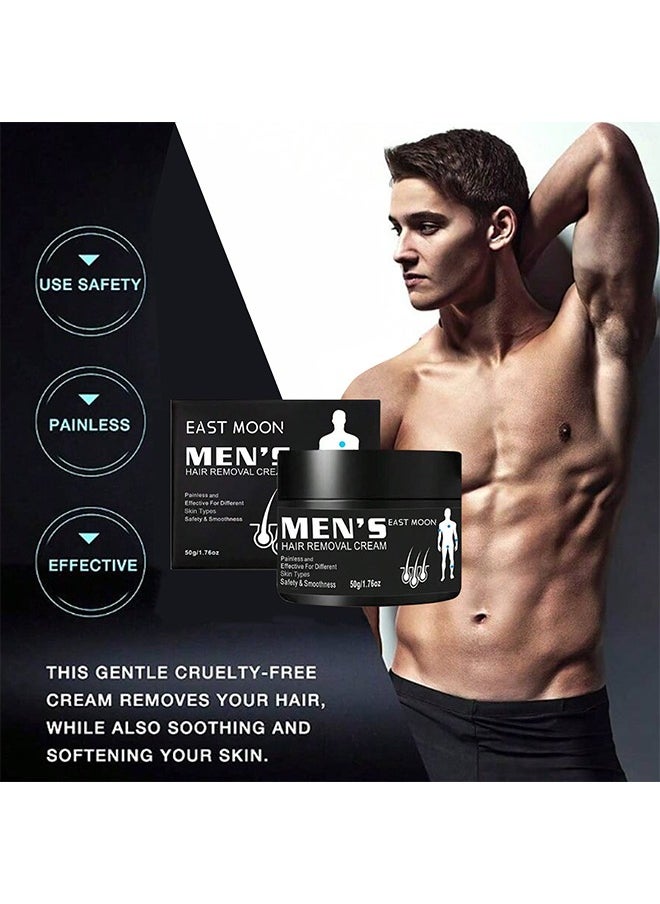 East Moon - Men's Hair removal cream, Face and Body Beard Hair Removal Cream, Effective and Painless Depilatory Cream, Use on Chest, Back, Arm, Leg and Underarm 50g - Image 1
