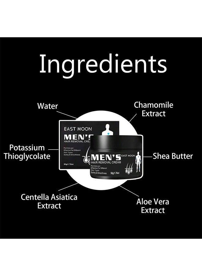 East Moon - Men's Hair removal cream, Face and Body Beard Hair Removal Cream, Effective and Painless Depilatory Cream, Use on Chest, Back, Arm, Leg and Underarm 50g - Image 1