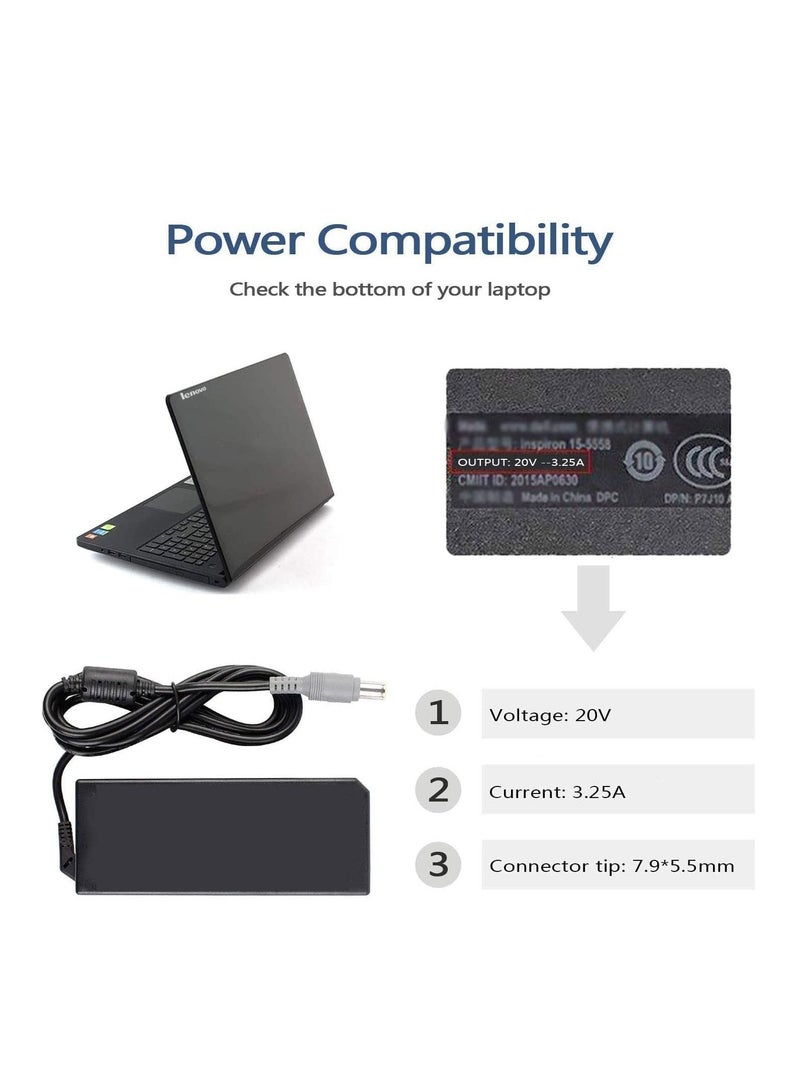 NTECH Laptop Charger 65w 20v 3.25A For Lenove Think  Pad X230 T420 T430 T500 T510 T520 T530 T60 T61 AC Adapter E420 E430 E520 E530 Etc Notebook Power Supply Cable Lead Tip (7.9  5.5mm) - Image 2