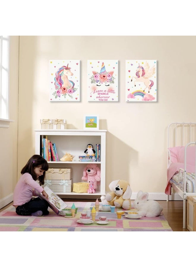 KAIRNE Unicorn Canvas Wall Art Print Framed, Inspirational Quotes Unicorns Rainbow Art Poster for Girls Bedroom Nursery Decoration, Set of 3 11.8 X15.6inch Ready To Hang Unicorn Art Prints - Image 2