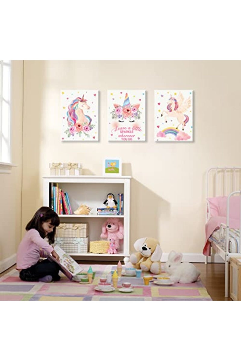 KAIRNE Unicorn Canvas Wall Art Print Framed, Inspirational Quotes Unicorns Rainbow Art Poster for Girls Bedroom Nursery Decoration, Set of 3 11.8 X15.6inch Ready To Hang Unicorn Art Prints - Image 2