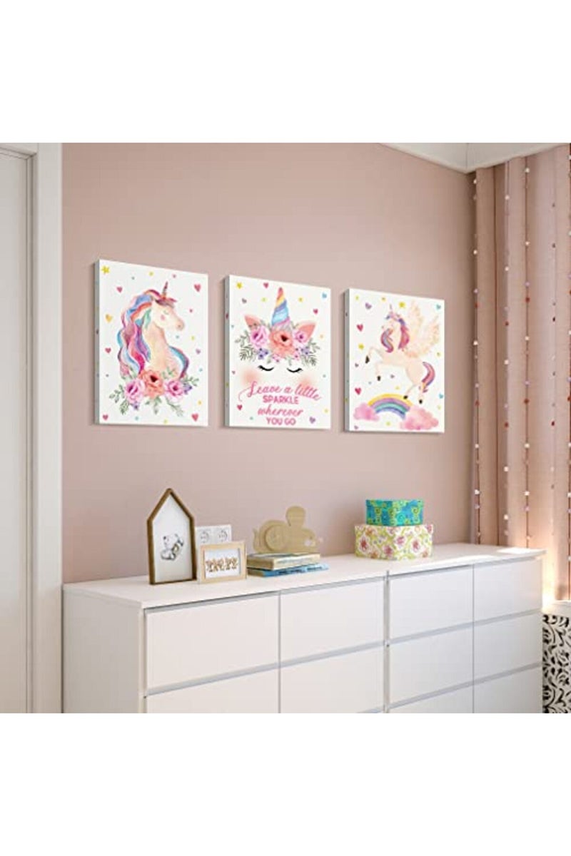KAIRNE Unicorn Canvas Wall Art Print Framed, Inspirational Quotes Unicorns Rainbow Art Poster for Girls Bedroom Nursery Decoration, Set of 3 11.8 X15.6inch Ready To Hang Unicorn Art Prints - Image 3