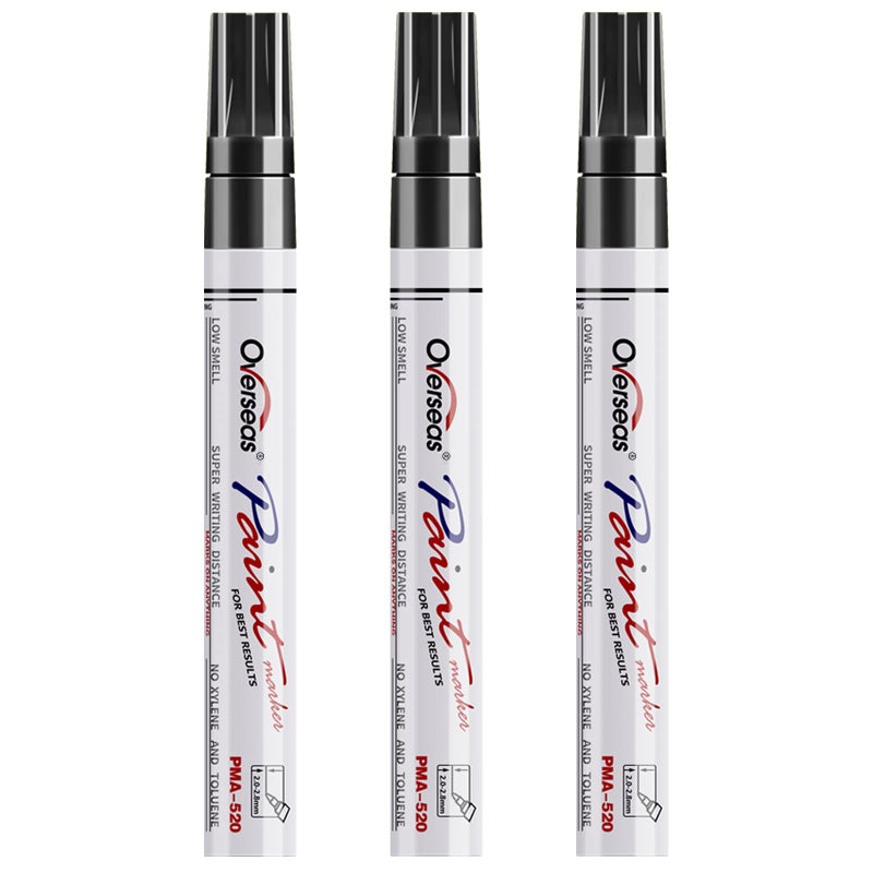 Overseas Permanent Paint Markers Pens - 3 Pack Black Oil Based Paint Pens, Medium Tip, Quick Drying and Waterproof Marker Pen for Metal, Rock, Wood, Fabric, Plastic, Canvas, Mugs, Stone, Glass - Image 1