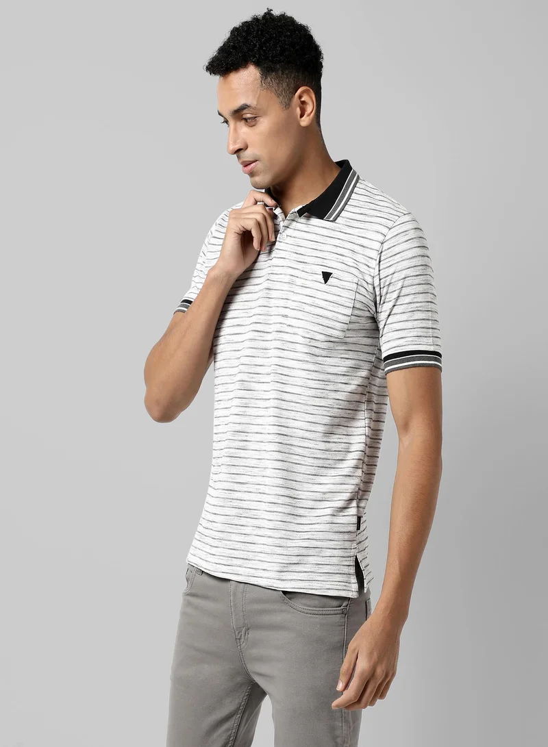 Campus Sutra Campus Sutra Men's White Striped Short Sleeve Regular Fit Casual PoloT-Shirt For Casual Wear | Modern Clothing T-Shirt Crafted With Comfort Fit And High-Performance For Everyday Wear