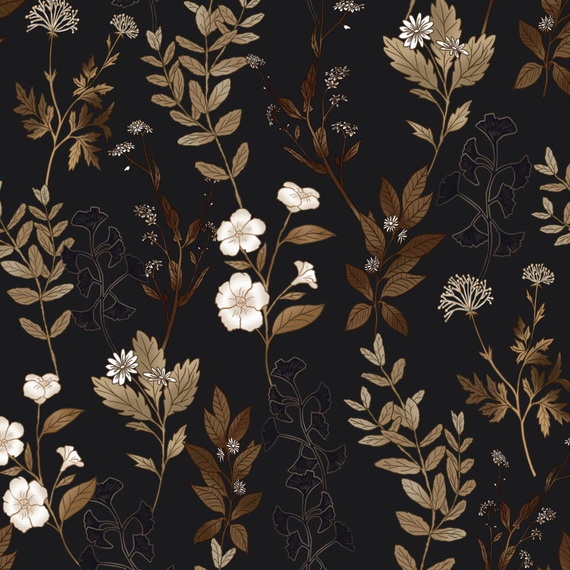Fvlow Black Floral Wallpaper Peel and Stick Gold Leaf Contact Paper 17.4" x 118" Leaf Wallpaper Waterproof Self-Adhesive Wall Covering for Bedroom Countertop Desk Cabinets Decor - Image 1