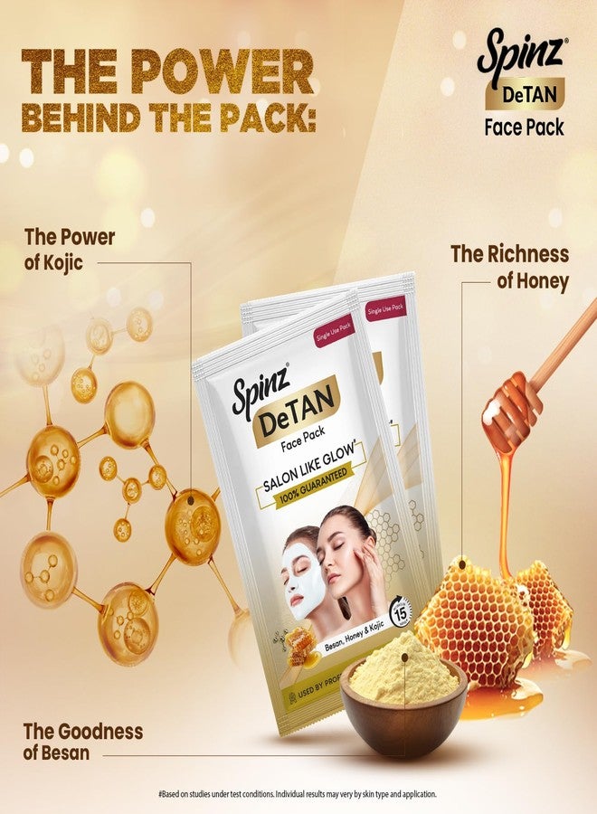 Spinz DeTan Face Pack with Besan, Honey & Kojic Acid | Tan Removal cream for Brightening & Glow | Salon-like Glow in 15 mins | 72g, Pack of 6 (12g x 6) - Image 4
