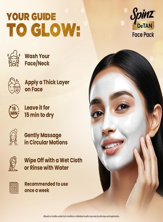 Spinz DeTan Face Pack with Besan, Honey & Kojic Acid | Tan Removal cream for Brightening & Glow | Salon-like Glow in 15 mins | 72g, Pack of 6 (12g x 6) - Image 5