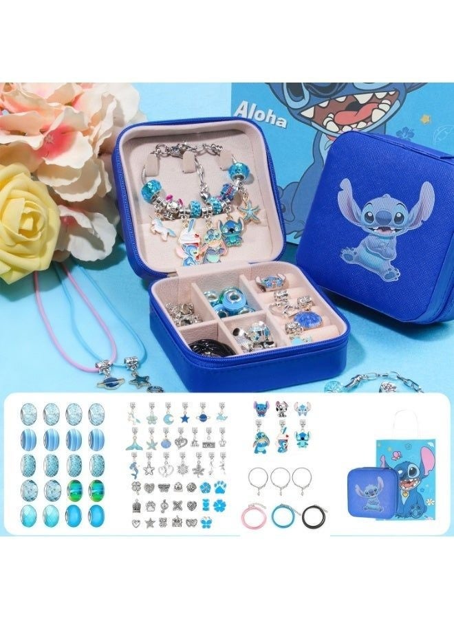 xppier Lilo & Stitch DIY Jewelry Making Kit for Kids – 72 PCS Hawaiian Stitch Charm Bracelet & Necklace Set with Beads Pendants Storage Box Gift Bag, Cute Craft Kit for Birthday Gifts Party Favors - Image 2