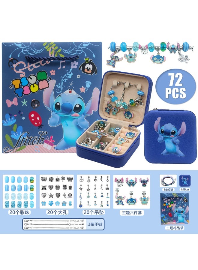 xppier Lilo & Stitch DIY Jewelry Making Kit for Kids – 72 PCS Hawaiian Stitch Charm Bracelet & Necklace Set with Beads Pendants Storage Box Gift Bag, Cute Craft Kit for Birthday Gifts Party Favors - Image 1