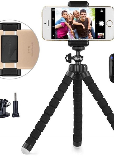 Ubeesize Flexible Mini Phone Tripod, Portable and Adjustable Camera Stand Holder with Wireless Remote and Universal Clip, Compatible with Cellphones, Sports Cameras