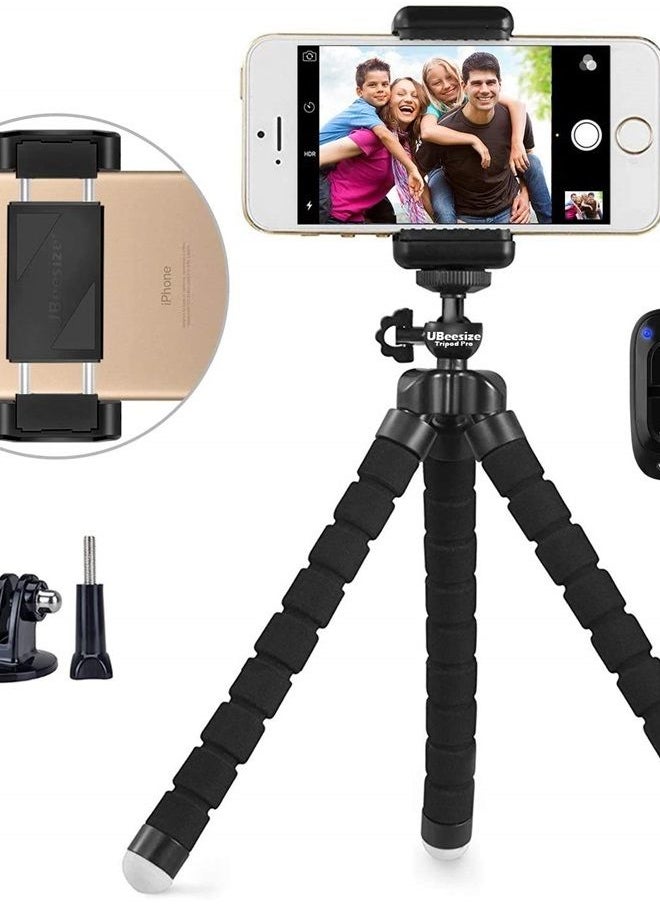 UBeesize Ubeesize Flexible Mini Phone Tripod, Portable and Adjustable Camera Stand Holder with Wireless Remote and Universal Clip, Compatible with Cellphones, Sports Cameras  - Image 1