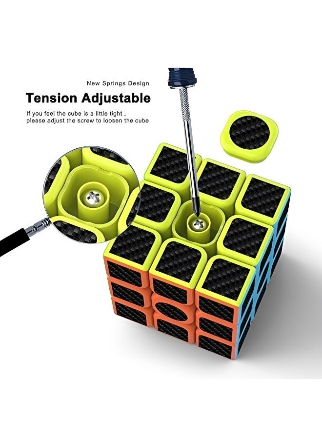 Upgrade Carbon Fiber 3x3 Speed Cube Adjustable Spring Anti-Pop Smooth Turning Professional Puzzle Cube Carbon Fiber Sticker ABS Brain Teaser Toy for Kids Beginners Professional Players Aged 6+ - Image 5