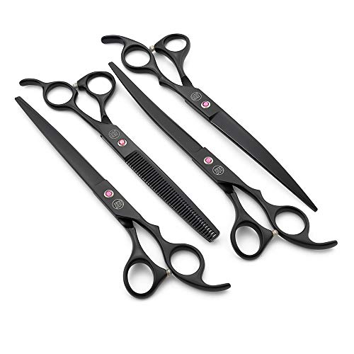 Moontay Professional 8.0" Dog Grooming Scissors Set, 4-pieces Straight, Upward Curved, Downward Curved, Thinning/Blending Shears for Dog, Cat and Pets, JP Stainless Steel, Black - Image 3