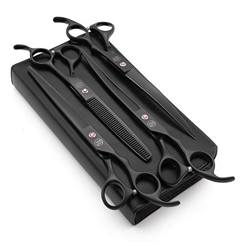 Moontay Professional 8.0" Dog Grooming Scissors Set, 4-pieces Straight, Upward Curved, Downward Curved, Thinning/Blending Shears for Dog, Cat and Pets, JP Stainless Steel, Black - Image 1