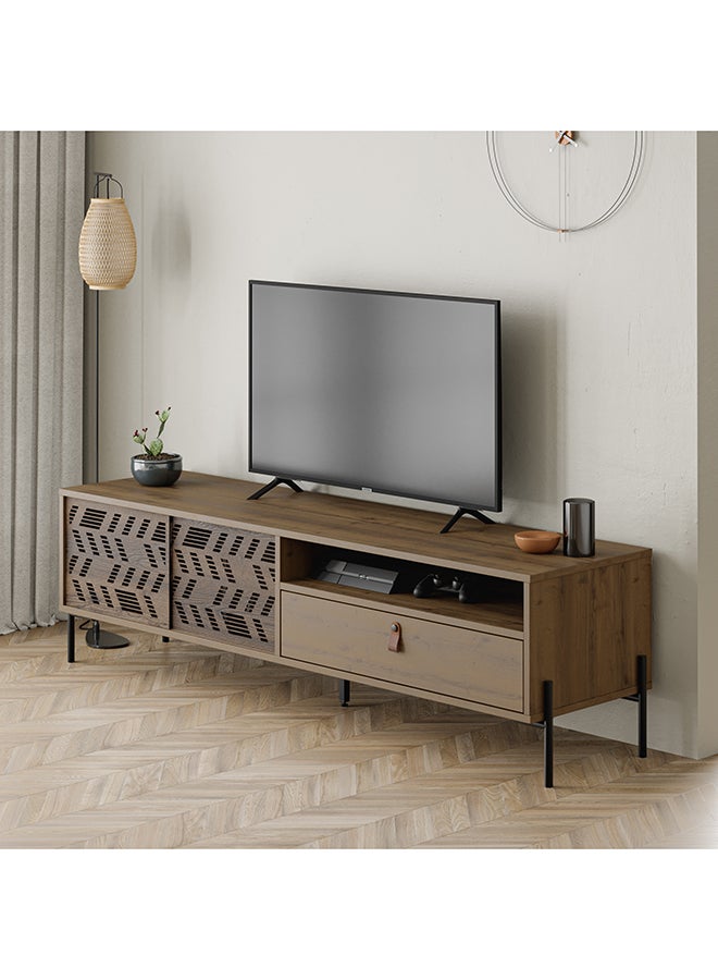 Dionysos Tv Stand Up To 70 Inches| Modern Tv Unit With Sturdy Metal Legs For Home 1 Slide Door Open Shelf 1 Drawer Storage| 170X45X48.6 Cm (Brown)
