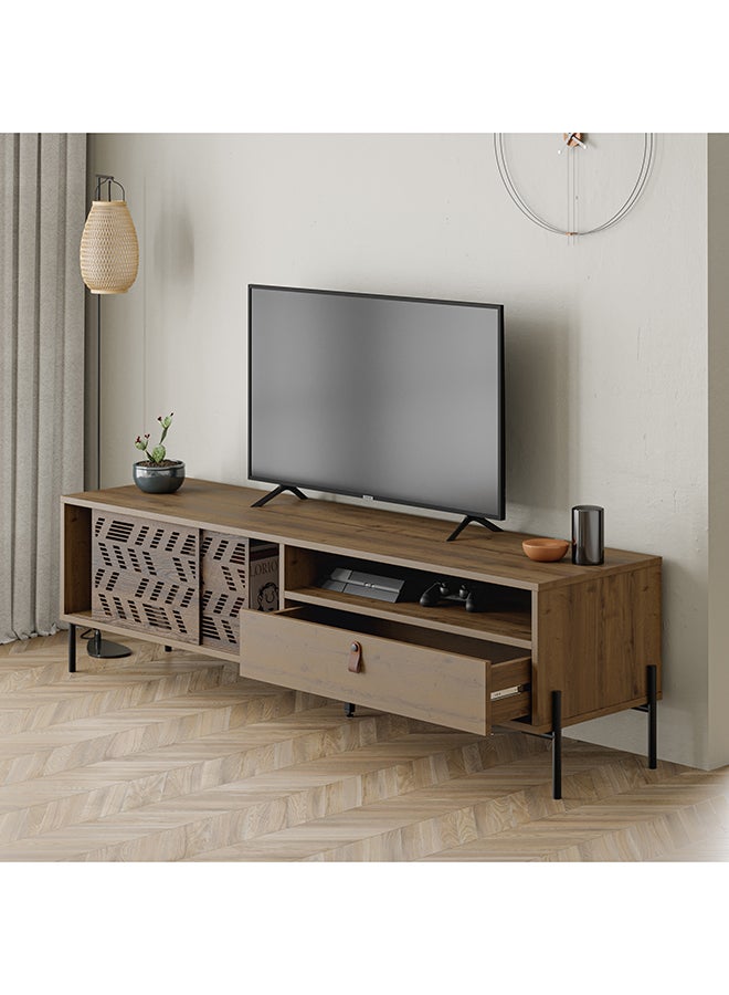 Dionysos Tv Stand Up To 70 Inches| Modern Tv Unit With Sturdy Metal Legs For Home 1 Slide Door Open Shelf 1 Drawer Storage| 170X45X48.6 Cm (Brown)