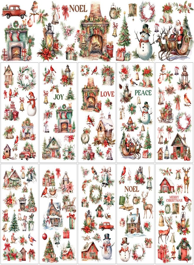 Lincia 10 Sheets Rub on Transfers for Crafts and Furniture Rub on Transfers Stickers Snowman Vintage Reindeer Gnome Decals for DIY Craft Home 5.91 x 11.81 7/26(Cute Holiday) - Image 1