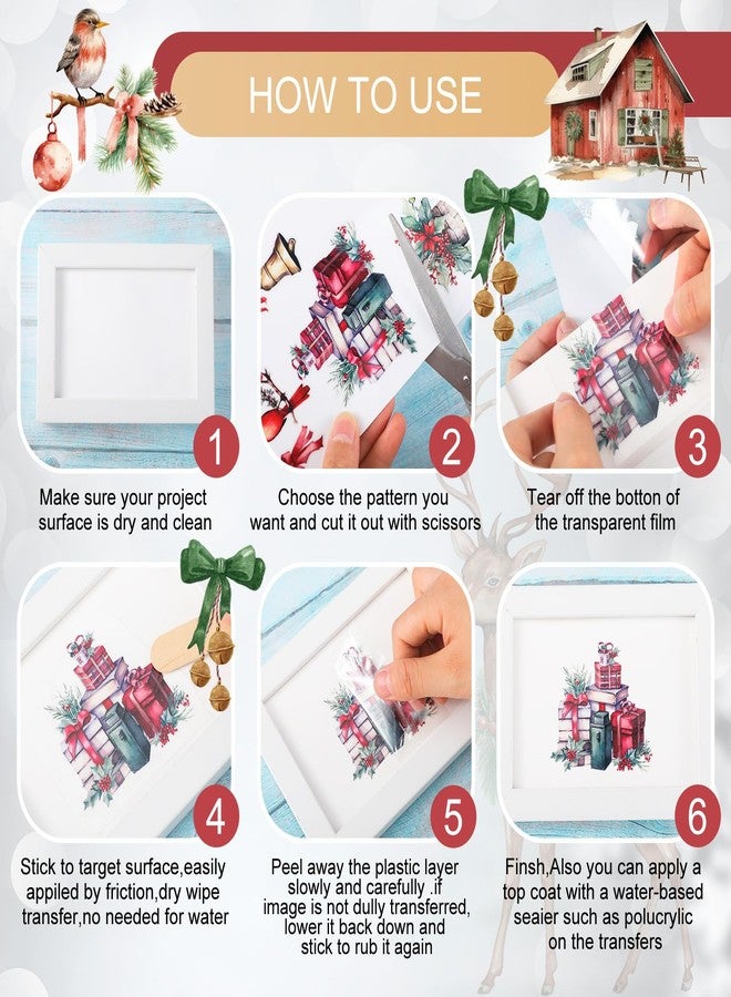 Lincia 10 Sheets Rub on Transfers for Crafts and Furniture Rub on Transfers Stickers Snowman Vintage Reindeer Gnome Decals for DIY Craft Home 5.91 x 11.81 7/26(Cute Holiday) - Image 4