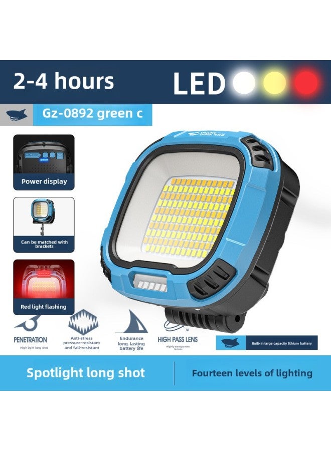 Smiling Shark Multi-gear Adjusting Work Light Multifunctional Magnetic Flashlight With Four Light Sources Outdoor Flood Light-Color:GZ-0892 Green C 【built-in Battery 2 18650 Battery 4000 MA】】 - Image 1
