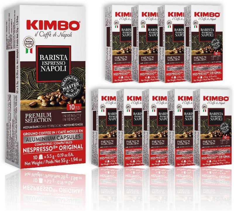 KIMBO كيمبو بارستا نابولي إسبريسو كبسولات الألمنيوم، متوافقة مع نسبرسو - 100 كبسولة من قهوة متوسطة داكنة غنية وسلسة - Image 1