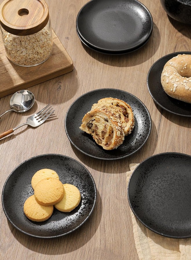 Kanwone Ceramic Dessert Plates Set of 6, Small Salad Plates 6 Inch Appetizer DIshes for Kitchen, Mini Dinner Plates for Cake Snacks Side Dish, Microwave, Oven and Dishwasher Safe, Black Glazed - Image 4