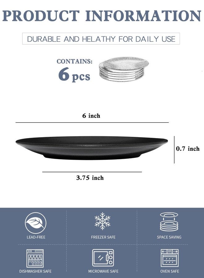 Kanwone Ceramic Dessert Plates Set of 6, Small Salad Plates 6 Inch Appetizer DIshes for Kitchen, Mini Dinner Plates for Cake Snacks Side Dish, Microwave, Oven and Dishwasher Safe, Black Glazed - Image 2