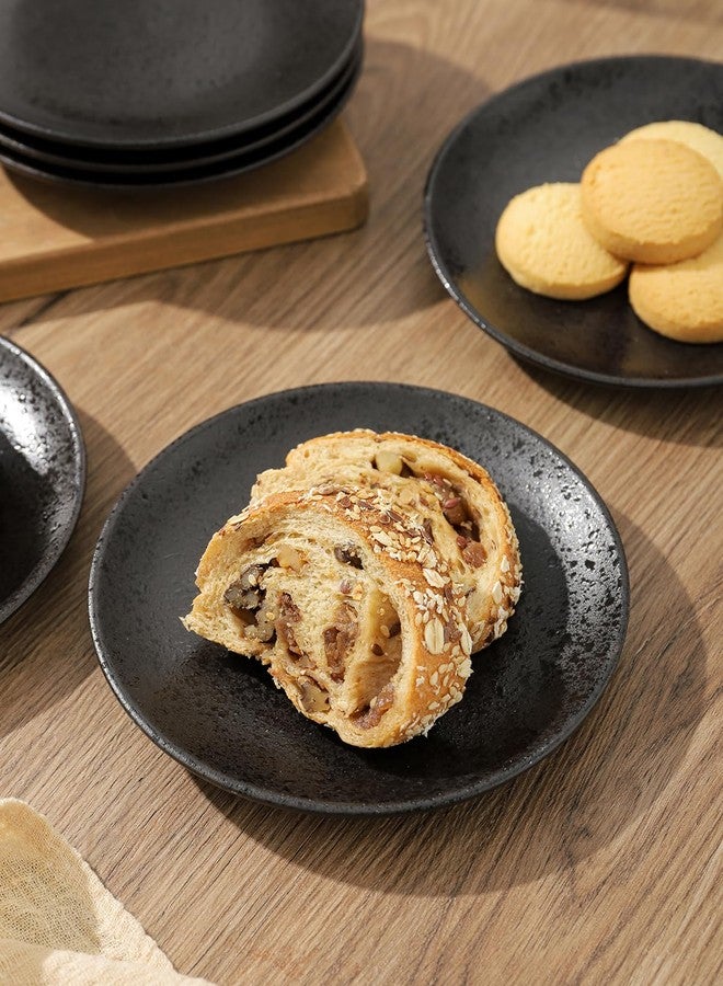 Kanwone Ceramic Dessert Plates Set of 6, Small Salad Plates 6 Inch Appetizer DIshes for Kitchen, Mini Dinner Plates for Cake Snacks Side Dish, Microwave, Oven and Dishwasher Safe, Black Glazed - Image 3