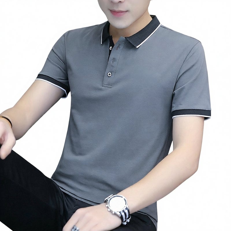 Men's Short Sleeve Polo Shirt Cotton Casual Top - Image 1