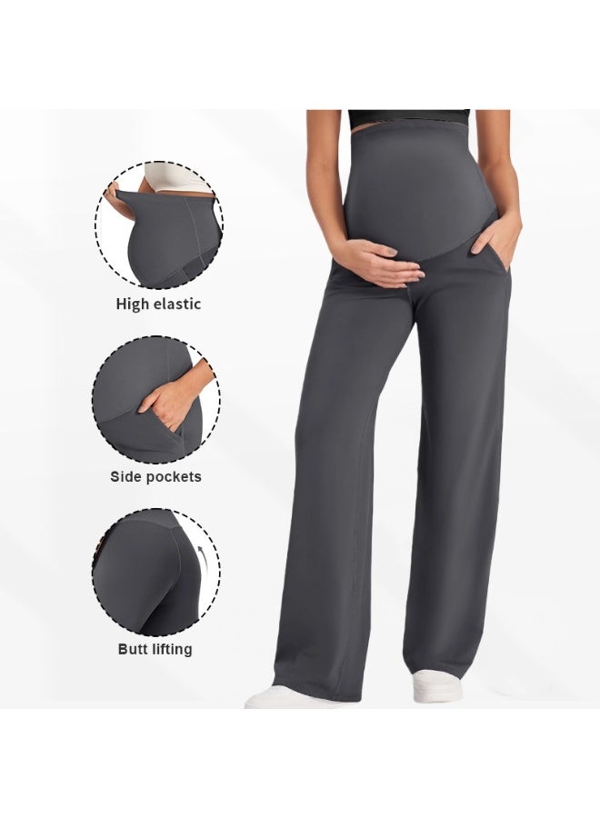 بنطلون حمل نسائي عالي الخصر، عالي المرونة، مستقيم الساق، يدعم البطن؛ مناسب للارتداء غير الرسمي كملابس خارجية؛ قابل للتهوية ولا يضيق البطن. - Image 1