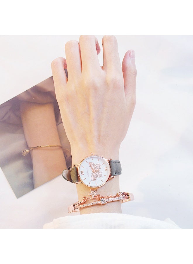 Ladies' Watch and Bracelet Set Fashion Trend Butterfly Dial Belt Quartz Watch Star Bracelet Gift Set - Image 2