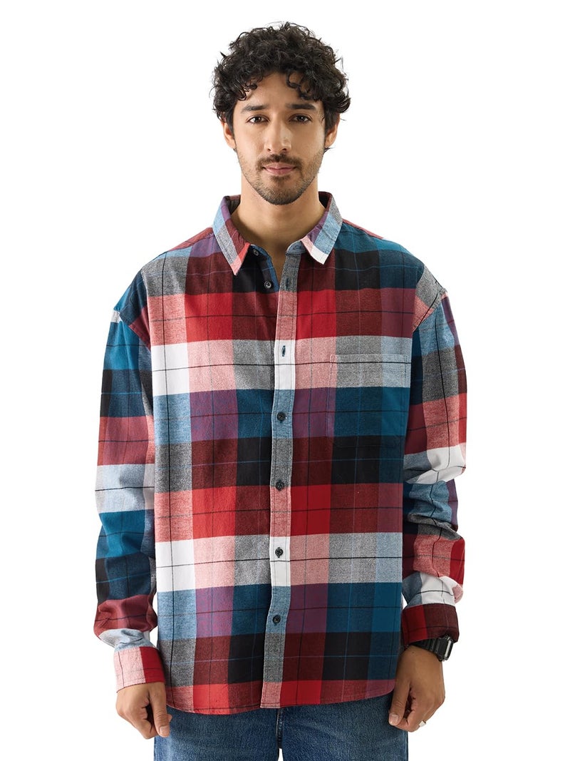 The Souled Store Plaid: Black/Blue/Red Checks Long Sleeve Collared Neck Button Down Cotton Relaxed Fit Shirts for Men and Boys - Classic and Casual Wardrobe Essentials - Image 1