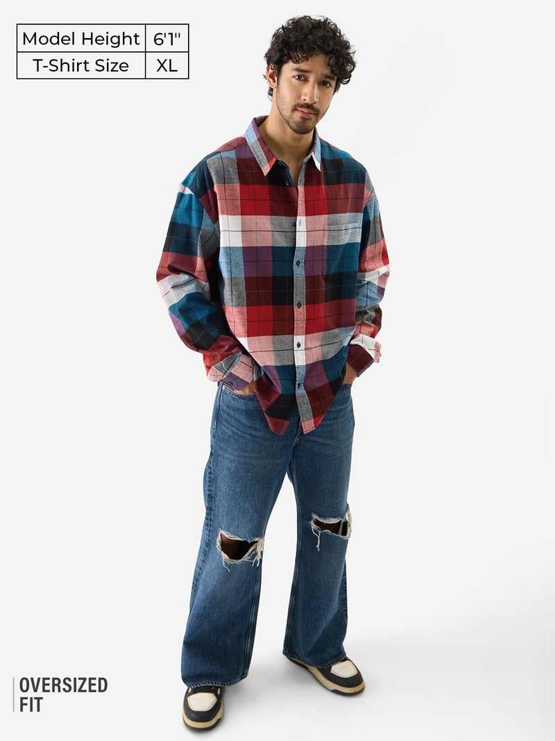 The Souled Store Plaid: Black/Blue/Red Checks Long Sleeve Collared Neck Button Down Cotton Relaxed Fit Shirts for Men and Boys - Classic and Casual Wardrobe Essentials - Image 2