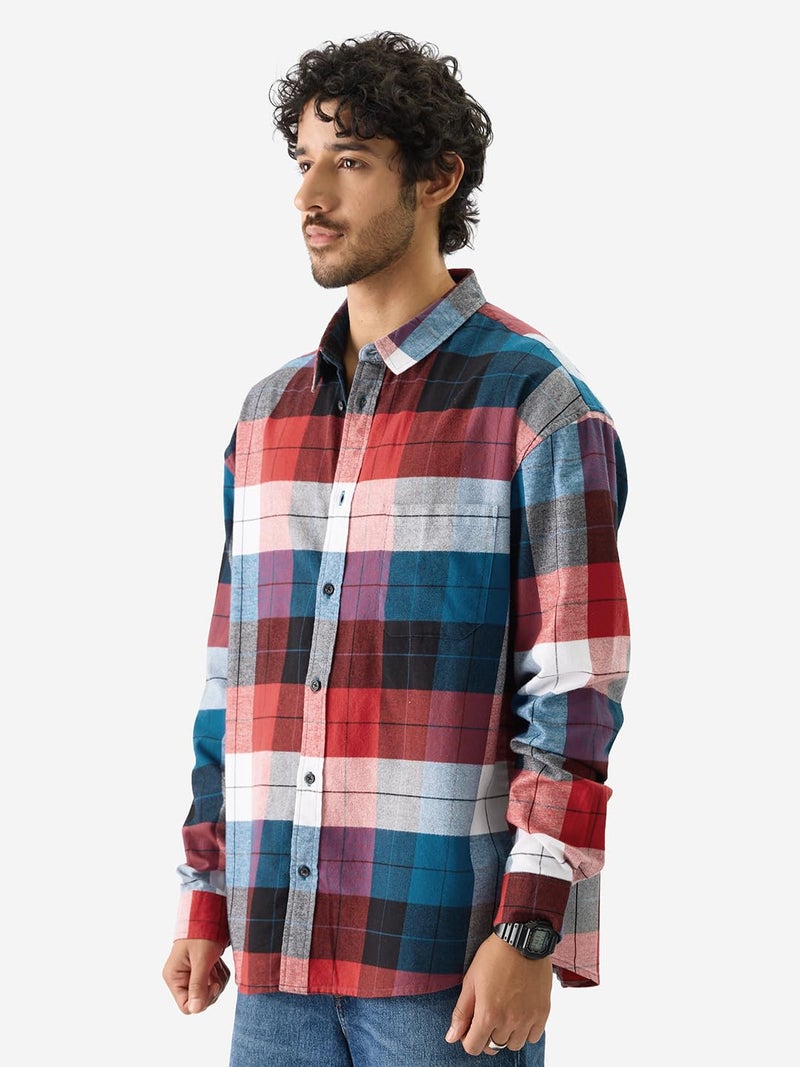 The Souled Store Plaid: Black/Blue/Red Checks Long Sleeve Collared Neck Button Down Cotton Relaxed Fit Shirts for Men and Boys - Classic and Casual Wardrobe Essentials - Image 3