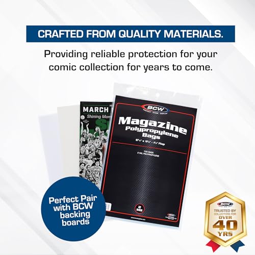 BCW Magazine Bags - 200 Count | Fits Standard 8.5 x 11 Inch Magazines | Acid-Free Polypropylene Magazine Sleeves with Fold-Over Tape Flap | Archival Plastic Magazine Protectors for Collectors - Image 2