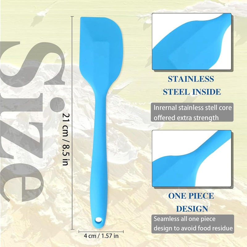 KAKAMINA 8 Pieces Silicone Spatulas, 8.3 inch Small Spatulas Non-stick Heat-Resistant Non-stick with Stainless Steel Core For Cake Cream Cooking Gadget (Blue) - Image 1