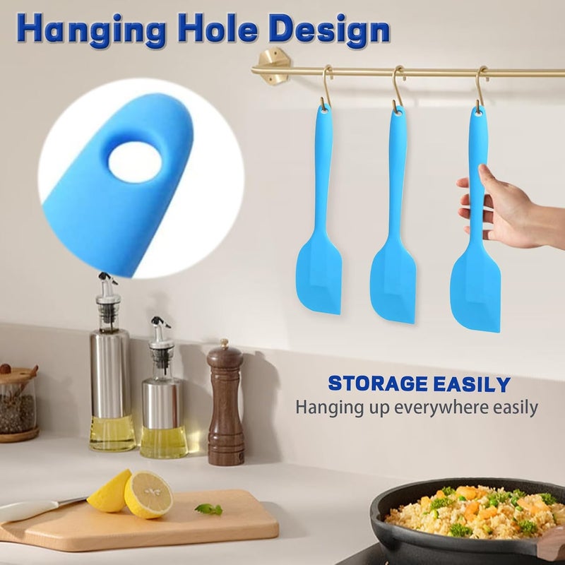 KAKAMINA 8 Pieces Silicone Spatulas, 8.3 inch Small Spatulas Non-stick Heat-Resistant Non-stick with Stainless Steel Core For Cake Cream Cooking Gadget (Blue) - Image 3