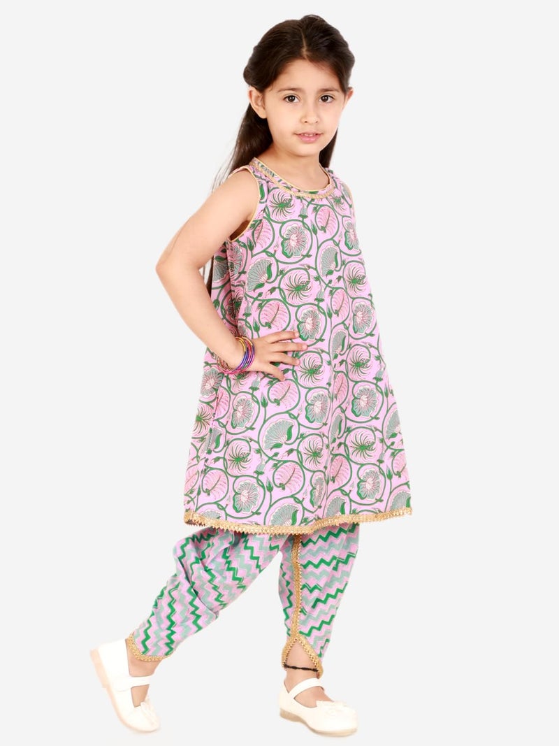superminis Baby Girls Cotton Printed Sangakari Print A Line Style Sleeveless, Round Neck Kurti And Dhoti With Elastic Closure Ethnic Dress & Outfit (Pink, 2-3 Years) - Image 5