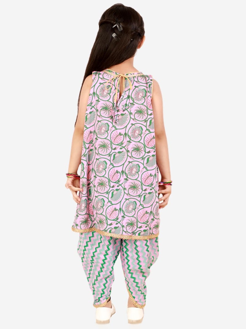 superminis Baby Girls Cotton Printed Sangakari Print A Line Style Sleeveless, Round Neck Kurti And Dhoti With Elastic Closure Ethnic Dress & Outfit (Pink, 2-3 Years) - Image 3