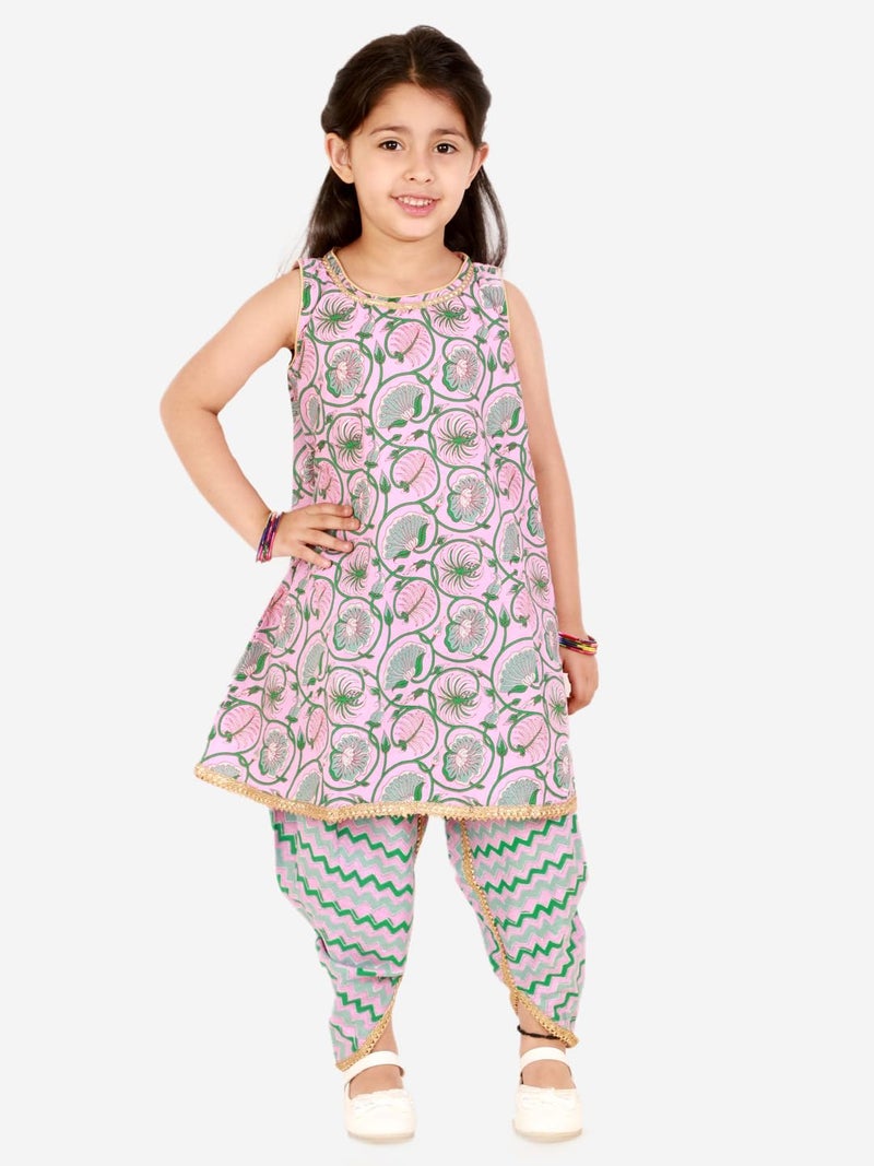 superminis Baby Girls Cotton Printed Sangakari Print A Line Style Sleeveless, Round Neck Kurti And Dhoti With Elastic Closure Ethnic Dress & Outfit (Pink, 2-3 Years) - Image 2