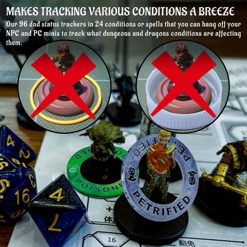CZYY Upgraded DND Condition Rings 96 Status Effect Markers with Color Printing in 24 Conditions & Spells, and with Magic Book Storage Box Ideal Tabletop RPG Gift for DM or Player - Image 4