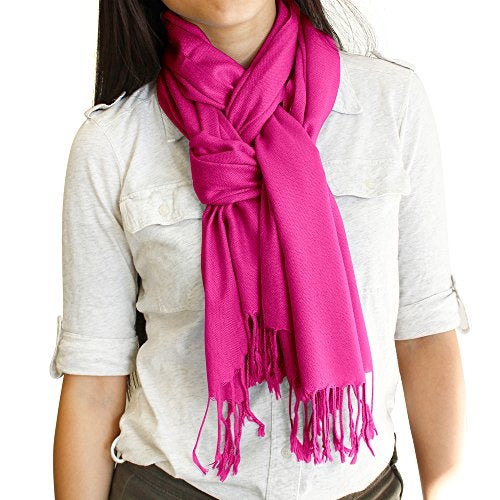 GEARONIC Soft Pashmina Scarf for Women Shawl Wrap Scarves Lady Women's Scarfs in Solid Colors - Hot Pink - Image 5