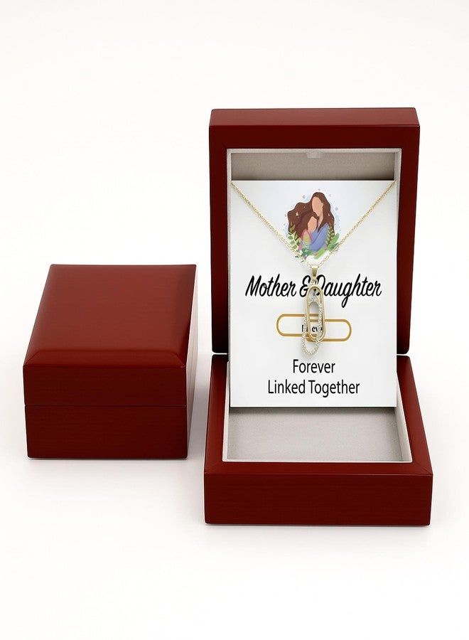 LUXUS™ Mother & Daughter Forever Linked Necklace - 18K Gold Finish over Stainless Steel Interlocking Pendant with Heartfelt Message Card, in Luxury Gift Box - Image 2