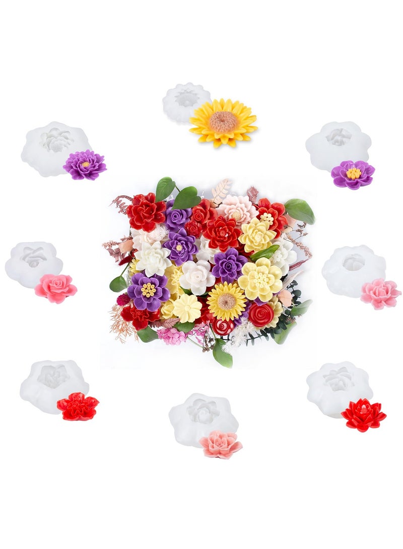 KASTWAVE مجموعة قوالب سيليكون زهور 3D مكونة من 8 قطع لصناعة الراتنج والشموع - تشمل تصاميم الورد والفاوانيا والزهور، مثالية للعجينة والشوكولاتة والصابون وصب الإيبوكسي والحرف الطينية البوليمرية - Image 1