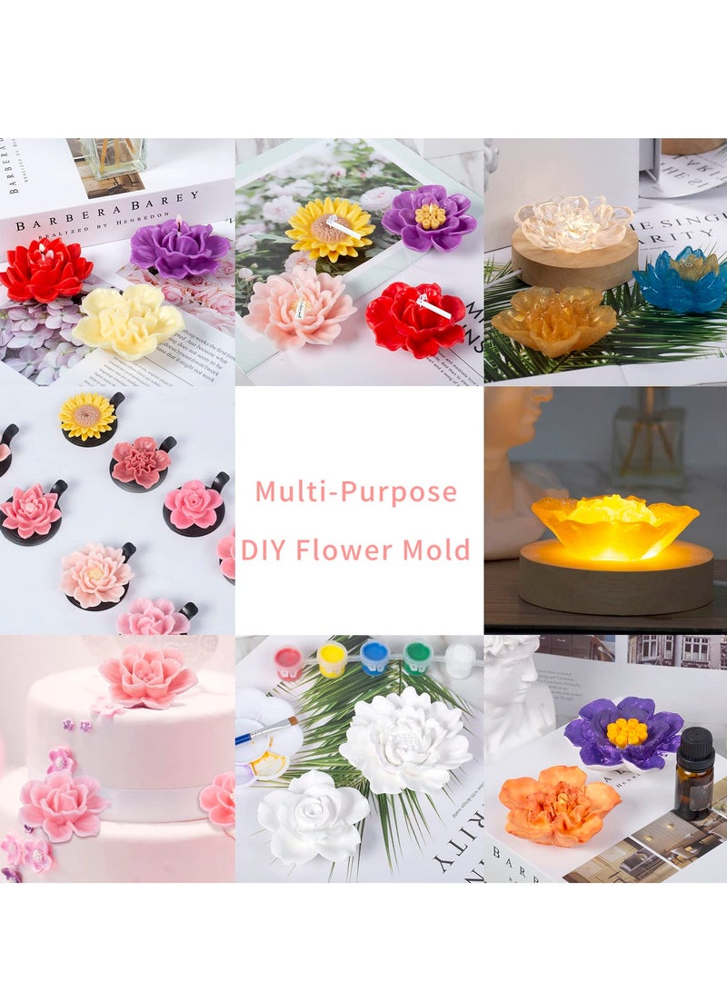 KASTWAVE مجموعة قوالب سيليكون زهور 3D مكونة من 8 قطع لصناعة الراتنج والشموع - تشمل تصاميم الورد والفاوانيا والزهور، مثالية للعجينة والشوكولاتة والصابون وصب الإيبوكسي والحرف الطينية البوليمرية - Image 5