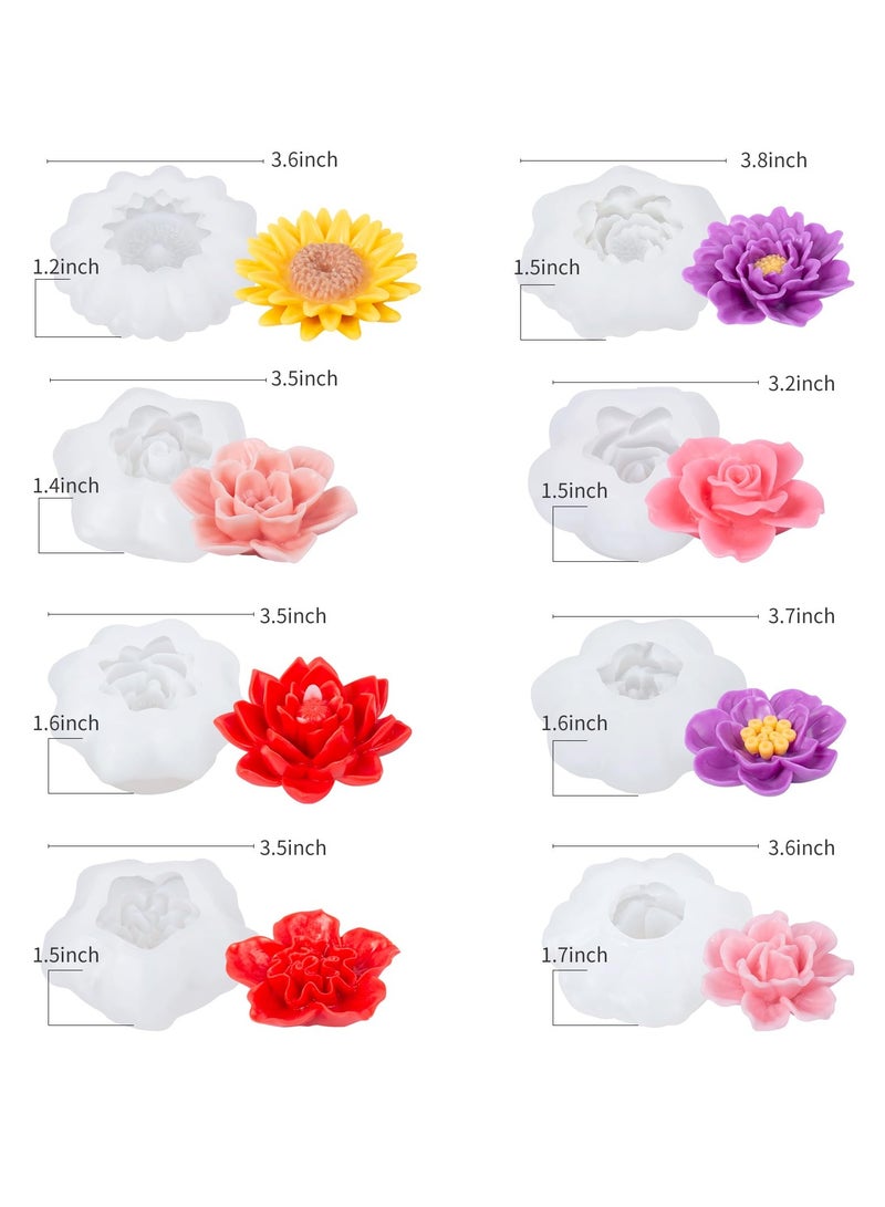 KASTWAVE مجموعة قوالب سيليكون زهور 3D مكونة من 8 قطع لصناعة الراتنج والشموع - تشمل تصاميم الورد والفاوانيا والزهور، مثالية للعجينة والشوكولاتة والصابون وصب الإيبوكسي والحرف الطينية البوليمرية - Image 2