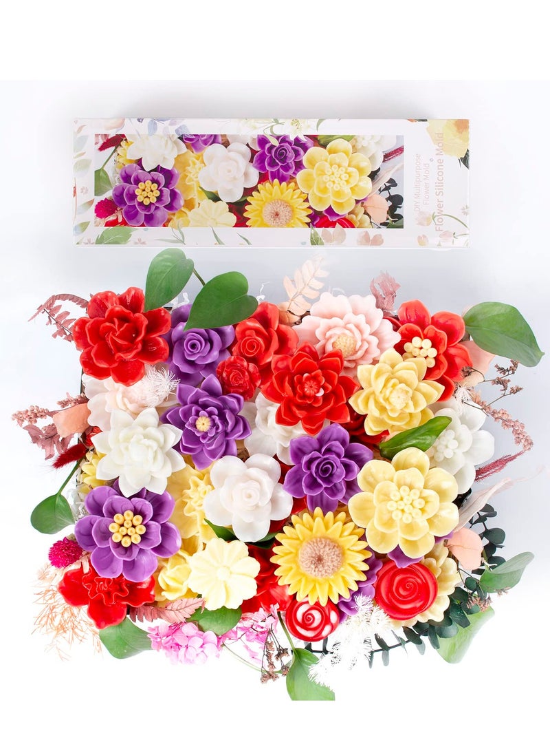 KASTWAVE مجموعة قوالب سيليكون زهور 3D مكونة من 8 قطع لصناعة الراتنج والشموع - تشمل تصاميم الورد والفاوانيا والزهور، مثالية للعجينة والشوكولاتة والصابون وصب الإيبوكسي والحرف الطينية البوليمرية - Image 3