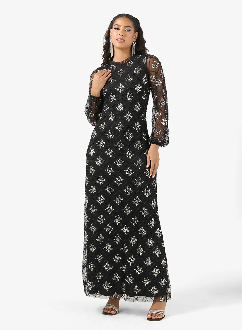 Crew Neck Sequin Maxi Dress